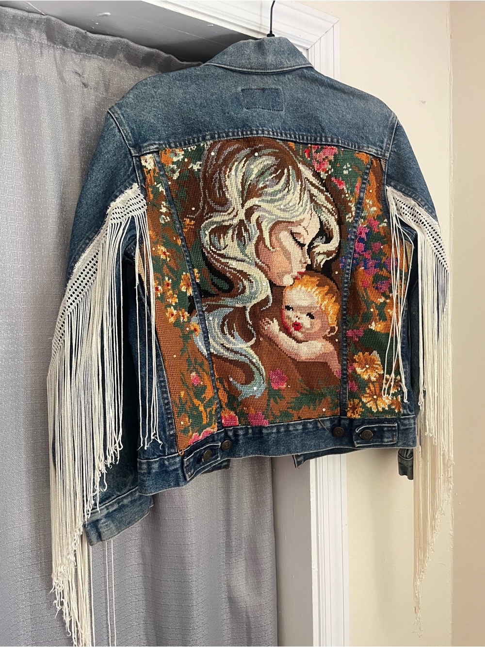 Vintage Levi’s Denim Jacket with Needlepoint and Fringe 36